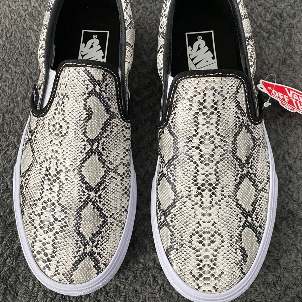 Vans leather/snakeskin slip ons